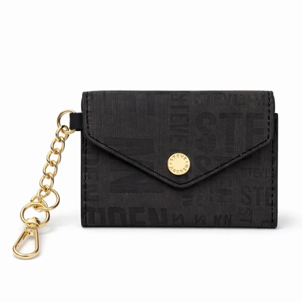 Steve Madden Card Holder Mini Wallet Keychain Black Logo(B124),